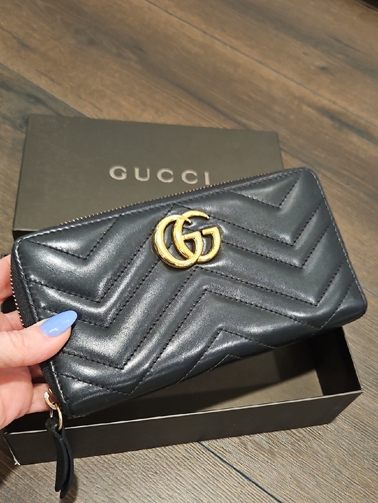 Gucci Handbags - GUCCI GG MARMONT Black Zip Around Long Leather Wallet + Branded Hard Box